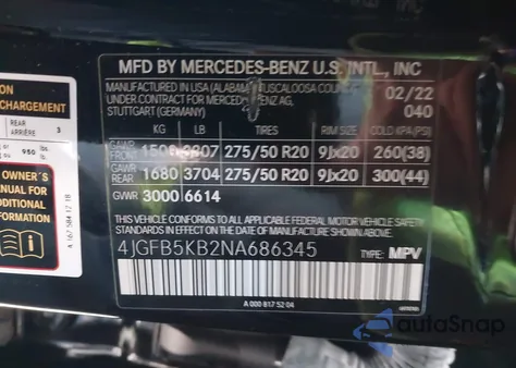 2022 Mercedes-Benz Gle 450 4Matic z USA, uszkodzony, nr VIN 4JGFB5KB2NA686345